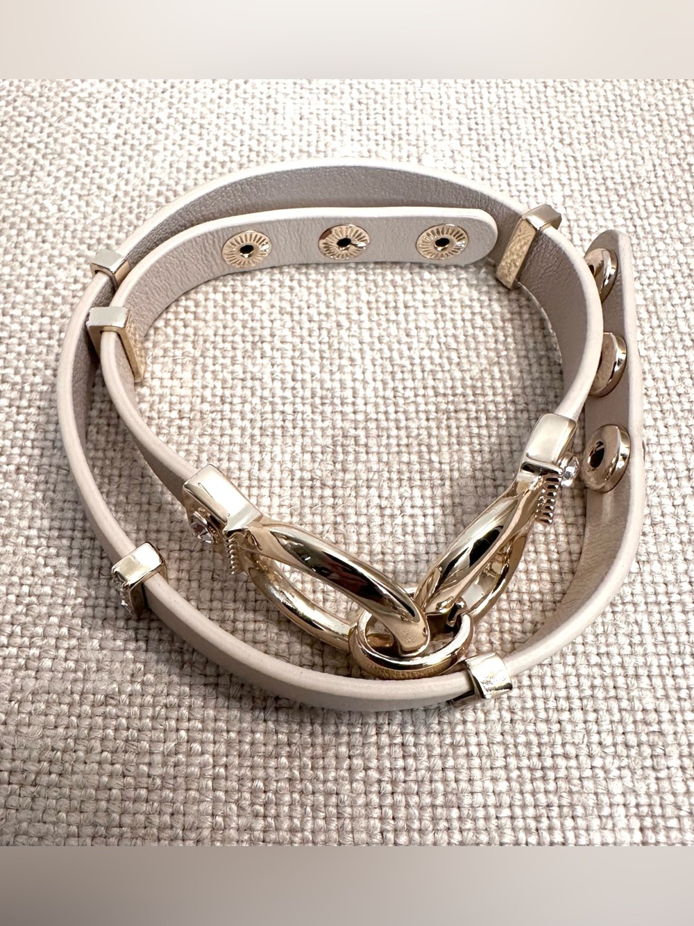 White House Black Market Cream Double-Wrap Bracelet with Gold Hardware